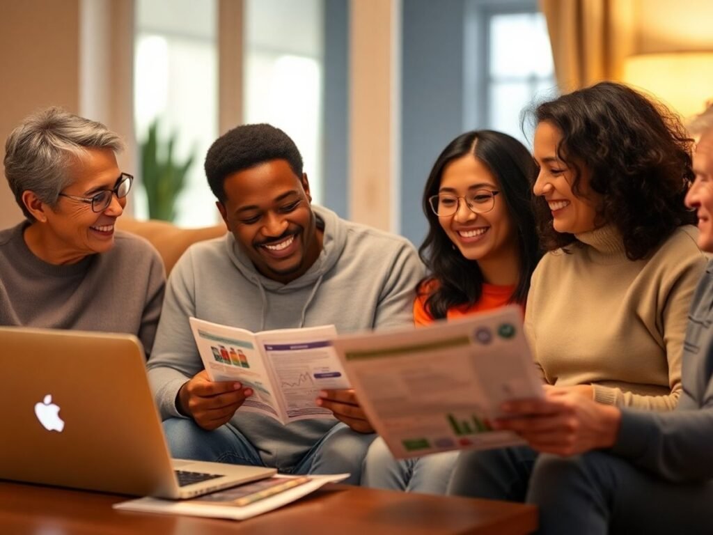 Família discutindo opções de plano de saúde.