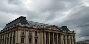 Imagem do Parlamento Francês sob um céu nublado.